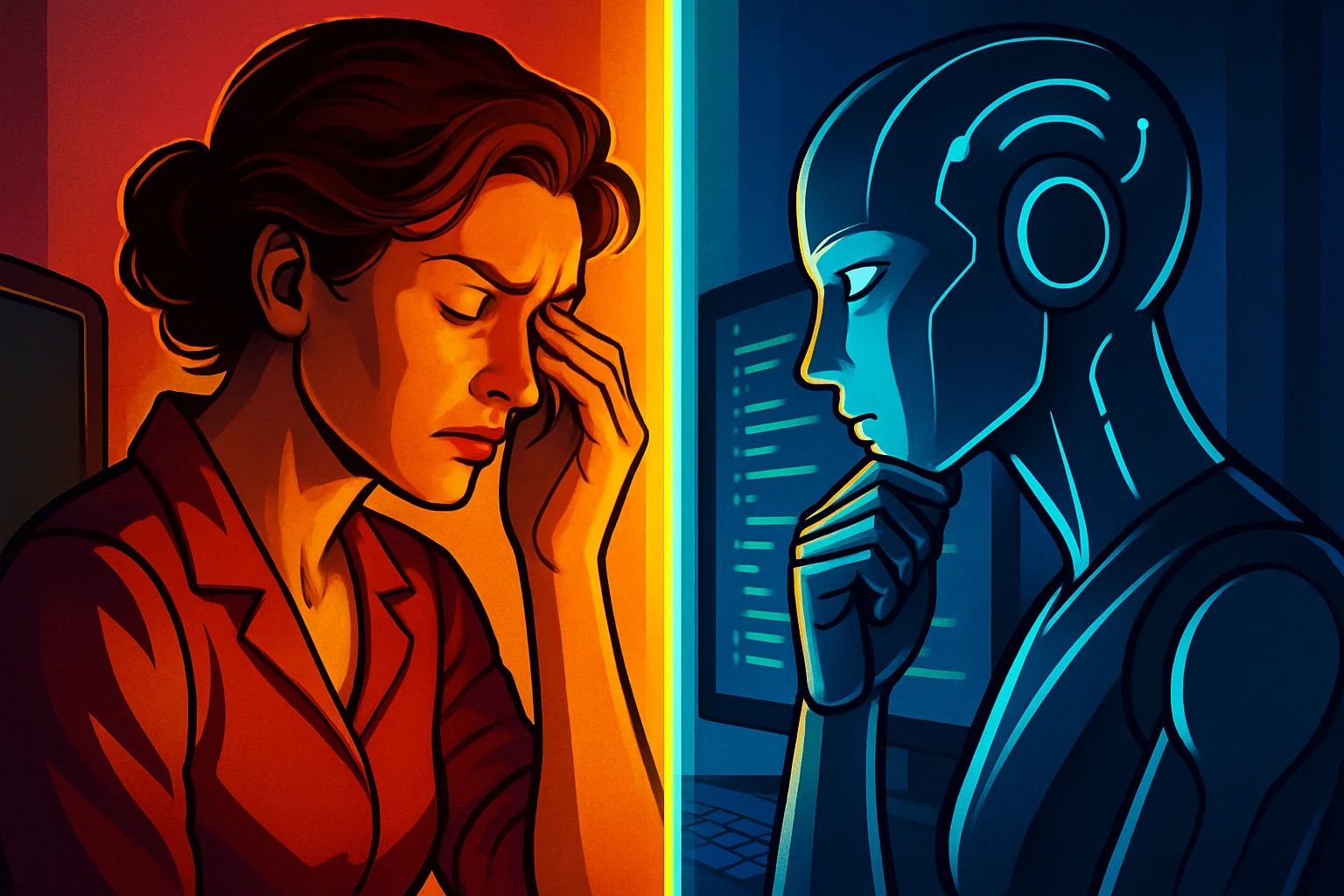 Tired human auditor versus tireless AI agent reviewing identical code simultaneously
